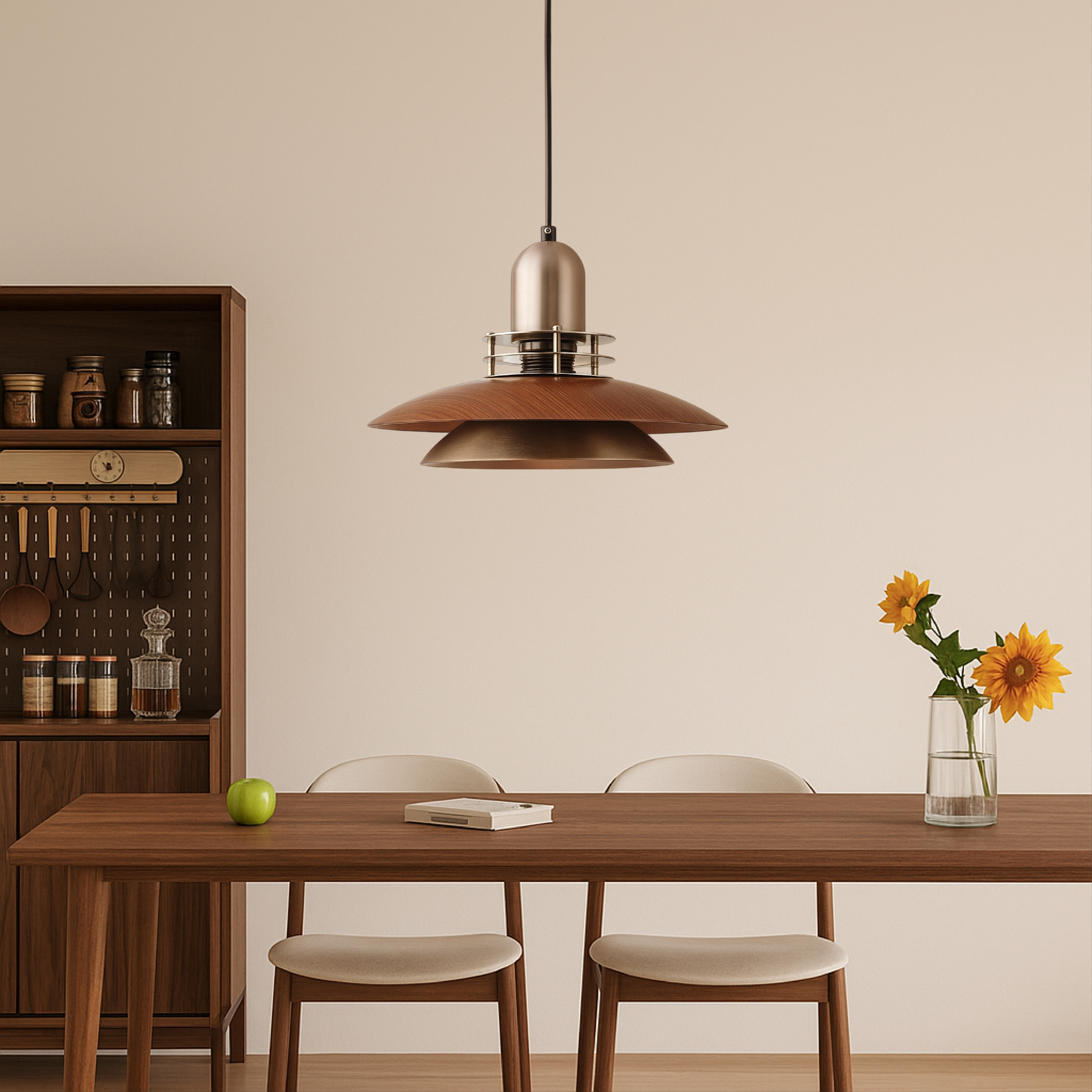 Marisol | Pendant Light With Layered Walnut Wood Finish | Dufsel