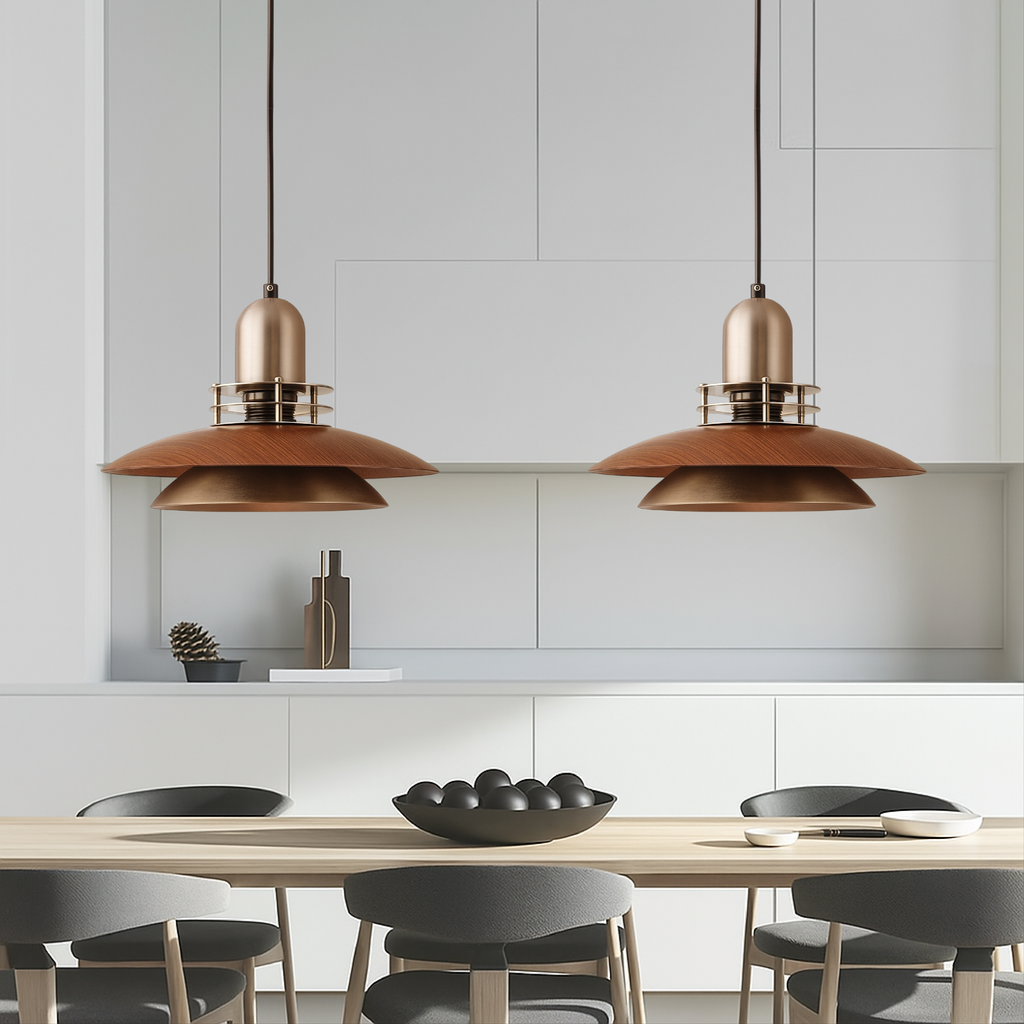 Marisol | Pendant Light With Layered Walnut Wood Finish | Dufsel