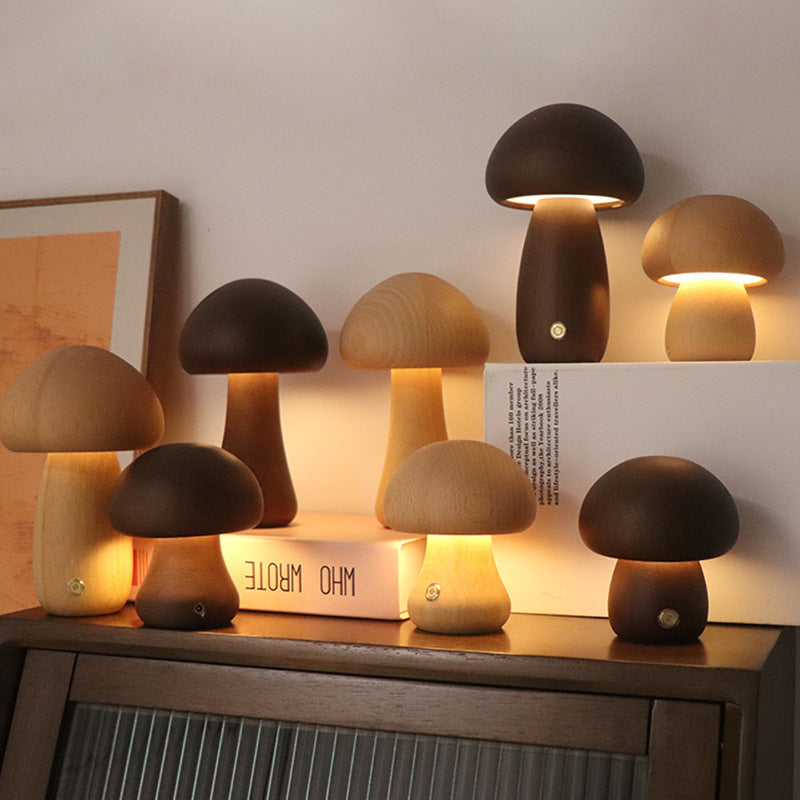 NoriGlow | Wooden Mushroom LED Night Lamp With Touch Control | Dufsel
