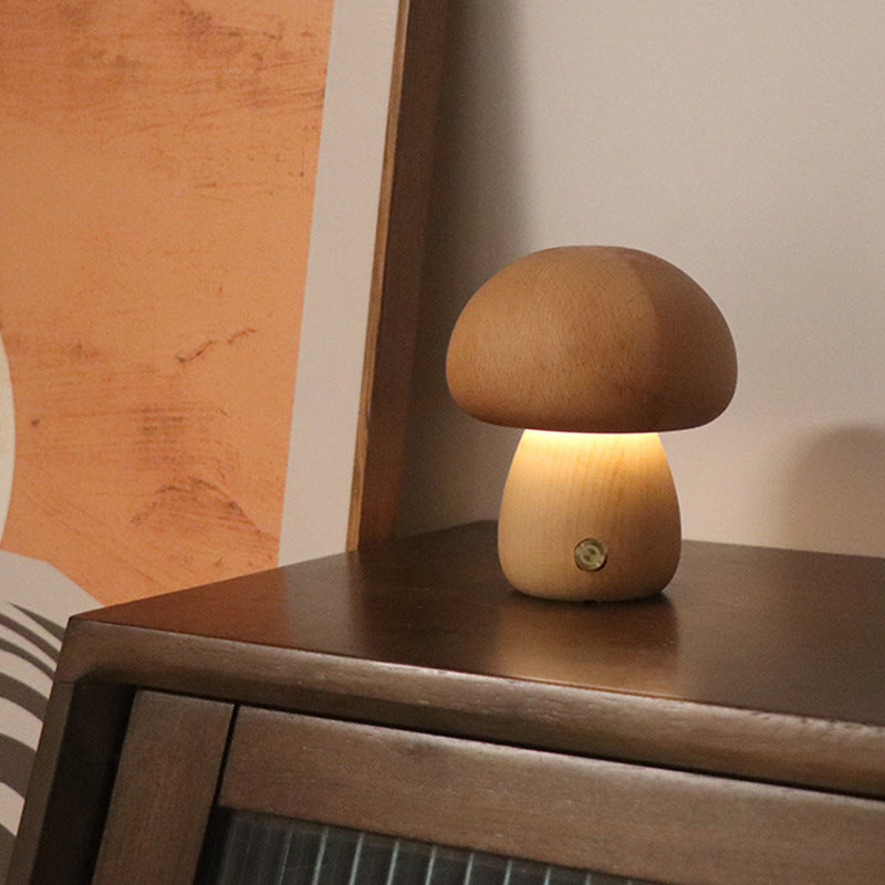 NoriGlow | Wooden Mushroom LED Night Lamp With Touch Control | Dufsel