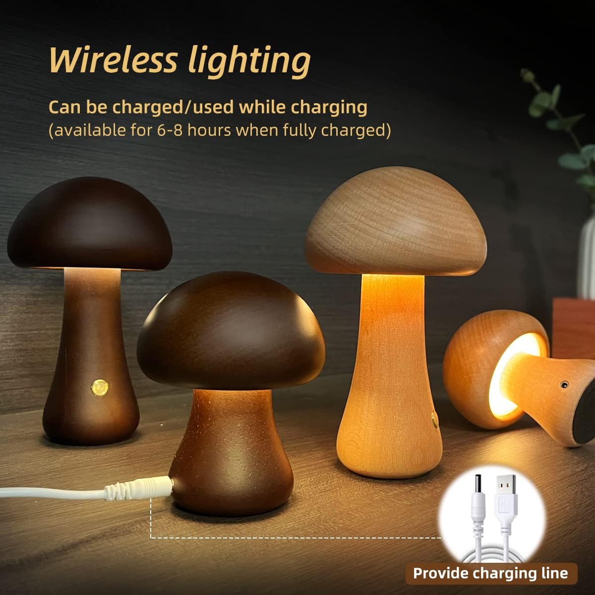 NoriGlow | Wooden Mushroom LED Night Lamp With Touch Control | Dufsel