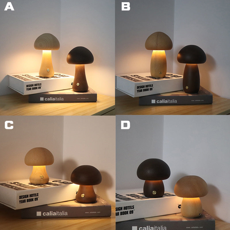 NoriGlow | Wooden Mushroom LED Night Lamp With Touch Control | Dufsel