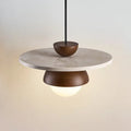 Low Profile Terrazzo Pendant Light in Walnut Wood, Modern Japandi Style | Dufsel