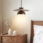 Low Profile Terrazzo Pendant Light in Walnut Wood, Modern Japandi Style | Dufsel