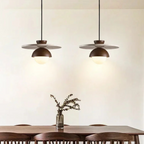 Low Profile Terrazzo Pendant Light in Walnut Wood, Modern Japandi Style | Dufsel