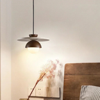 Low Profile Terrazzo Pendant Light in Walnut Wood, Modern Japandi Style | Dufsel
