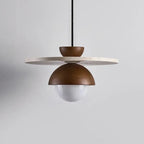 Low Profile Terrazzo Pendant Light in Walnut Wood, Modern Japandi Style | Dufsel
