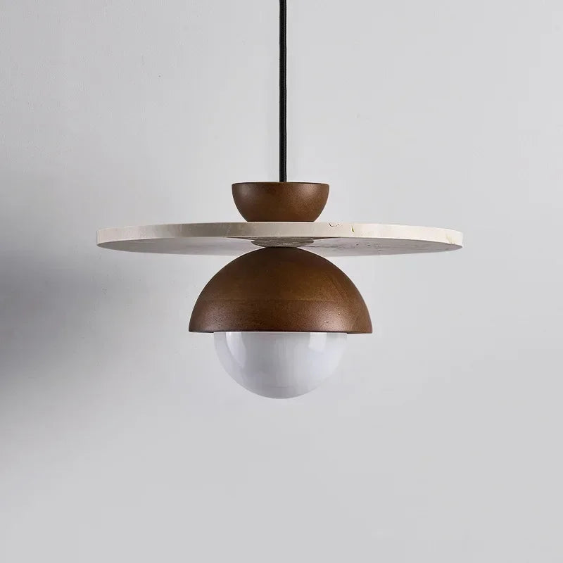 Low Profile Terrazzo Pendant Light in Walnut Wood, Modern Japandi Style | Dufsel