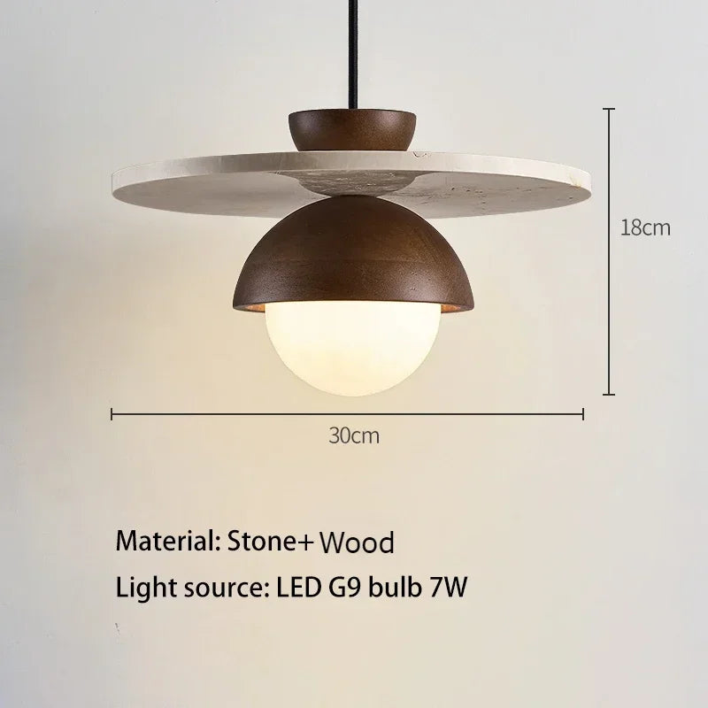 Low Profile Terrazzo Pendant Light in Walnut Wood, Modern Japandi Style | Dufsel