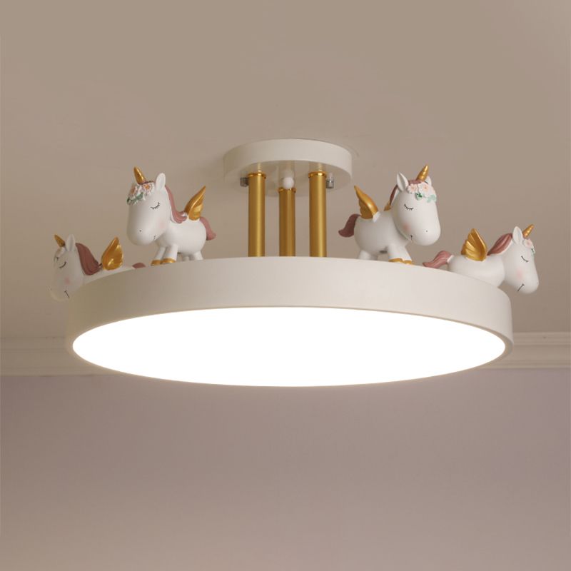LunaTale | Dimmable LED Ceiling Light for Children's Room, Unicorn Motif in Metal & Wood, White/Pink/Blue | Dufsel