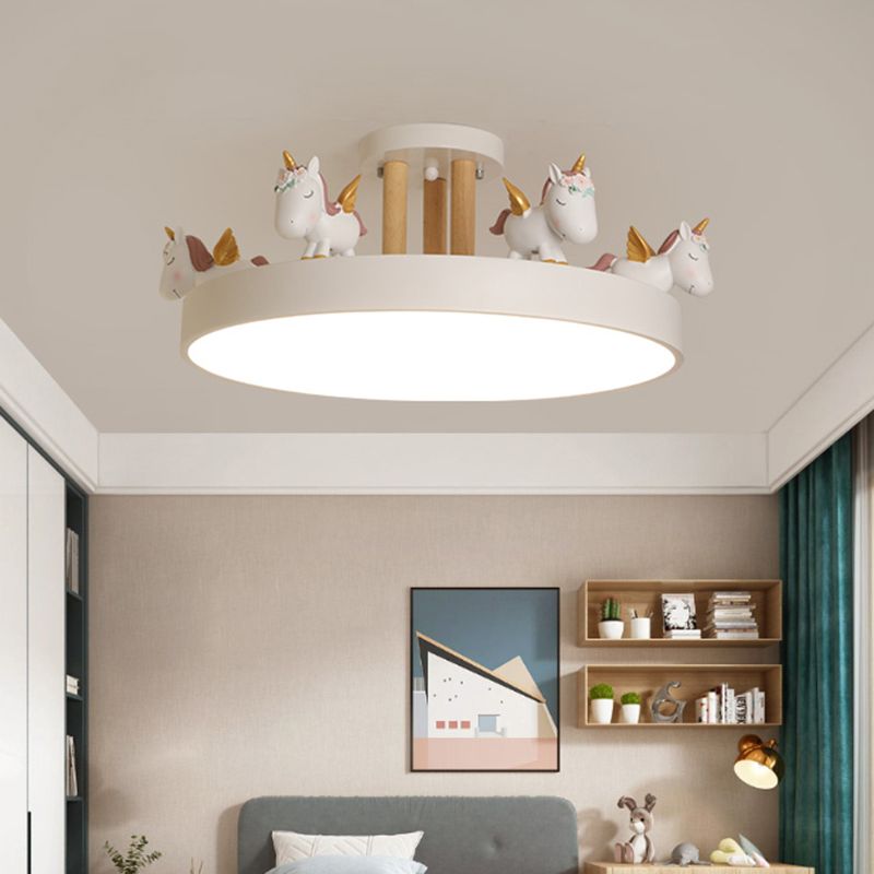 LunaTale | Dimmable LED Ceiling Light for Children's Room, Unicorn Motif in Metal & Wood, White/Pink/Blue | Dufsel