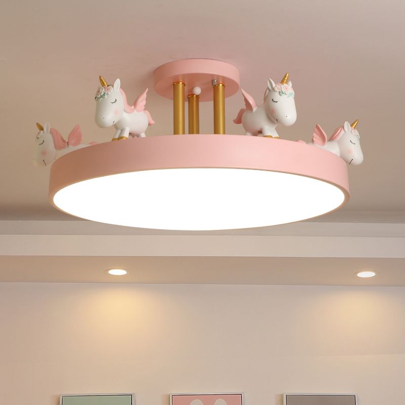 LunaTale | Dimmable LED Ceiling Light for Children's Room, Unicorn Motif in Metal & Wood, White/Pink/Blue | Dufsel