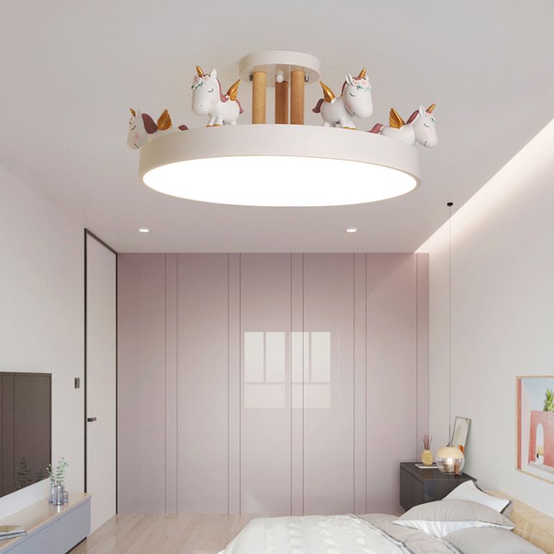 LunaTale | Dimmable LED Ceiling Light for Children's Room, Unicorn Motif in Metal & Wood, White/Pink/Blue | Dufsel