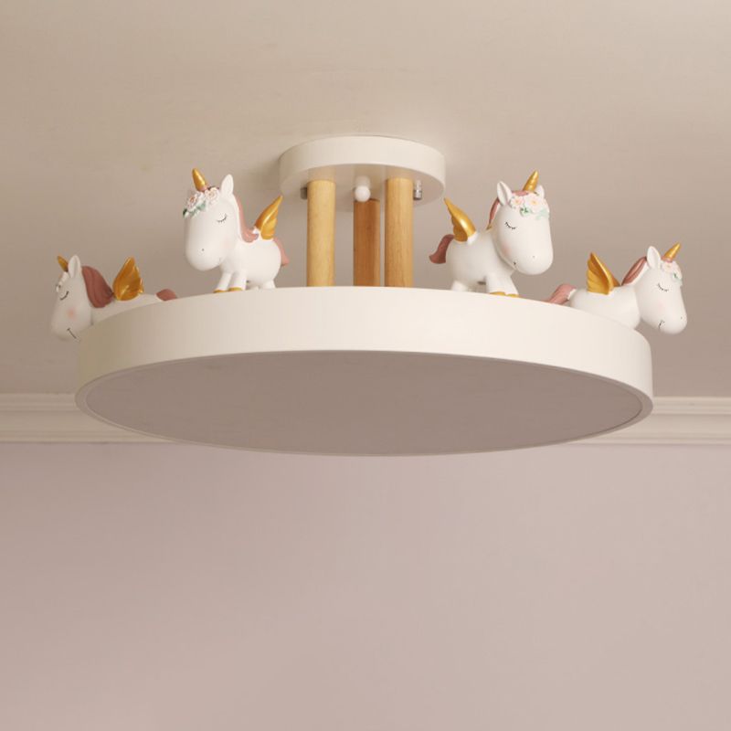 LunaTale | Dimmable LED Ceiling Light for Children's Room, Unicorn Motif in Metal & Wood, White/Pink/Blue | Dufsel