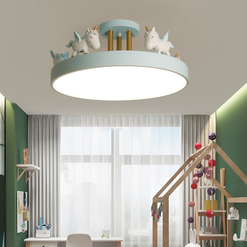 LunaTale | Dimmable LED Ceiling Light for Children's Room, Unicorn Motif in Metal & Wood, White/Pink/Blue | Dufsel