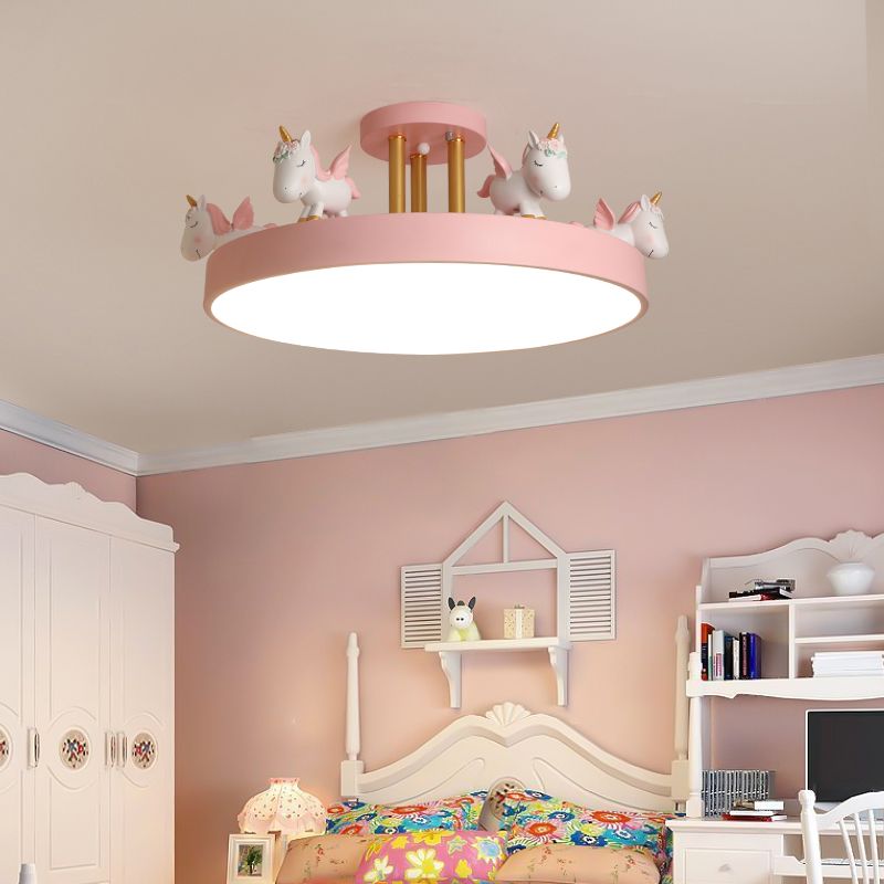 LunaTale | Dimmable LED Ceiling Light for Children's Room, Unicorn Motif in Metal & Wood, White/Pink/Blue | Dufsel